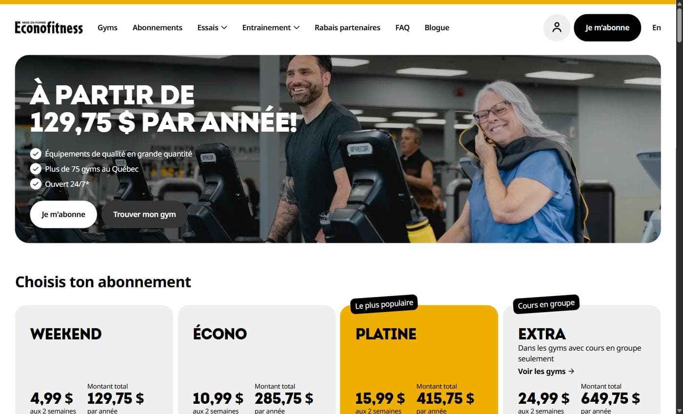 Éconofitness — Fitness · Chaîne, projet web réalisé par Simon Hammadi